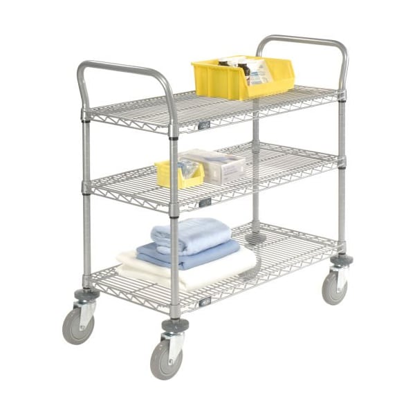 Global Equipment Nexel Utility Cart, 3 Shelf, Nexelate , 42"L x 21"W x 39"H, Polyurethane Brake Casters 2142P3EPB - main